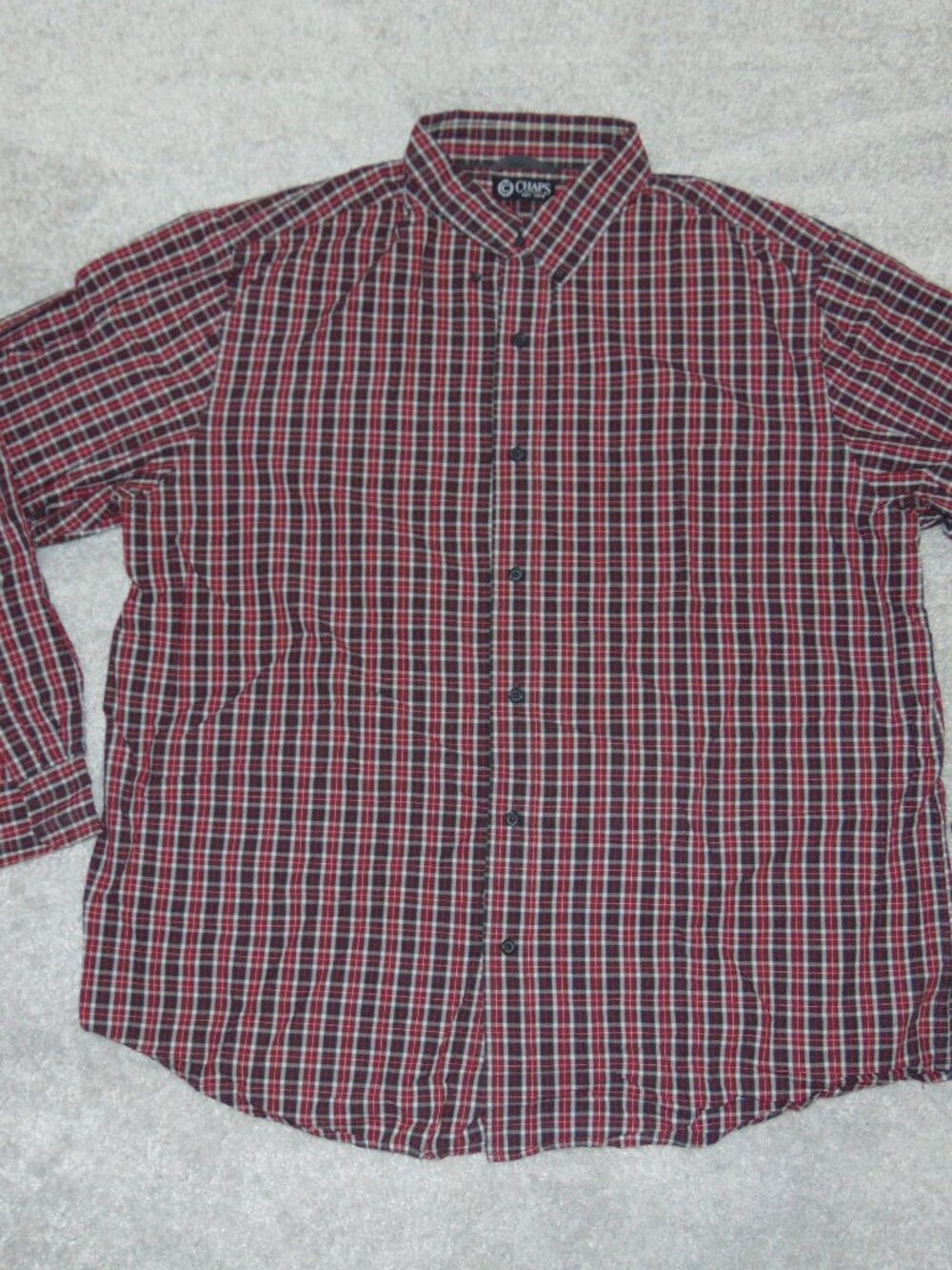 Chaps Shirt Men Size XL Red Plaid Long Sleeve Cotton Easy Care Logo